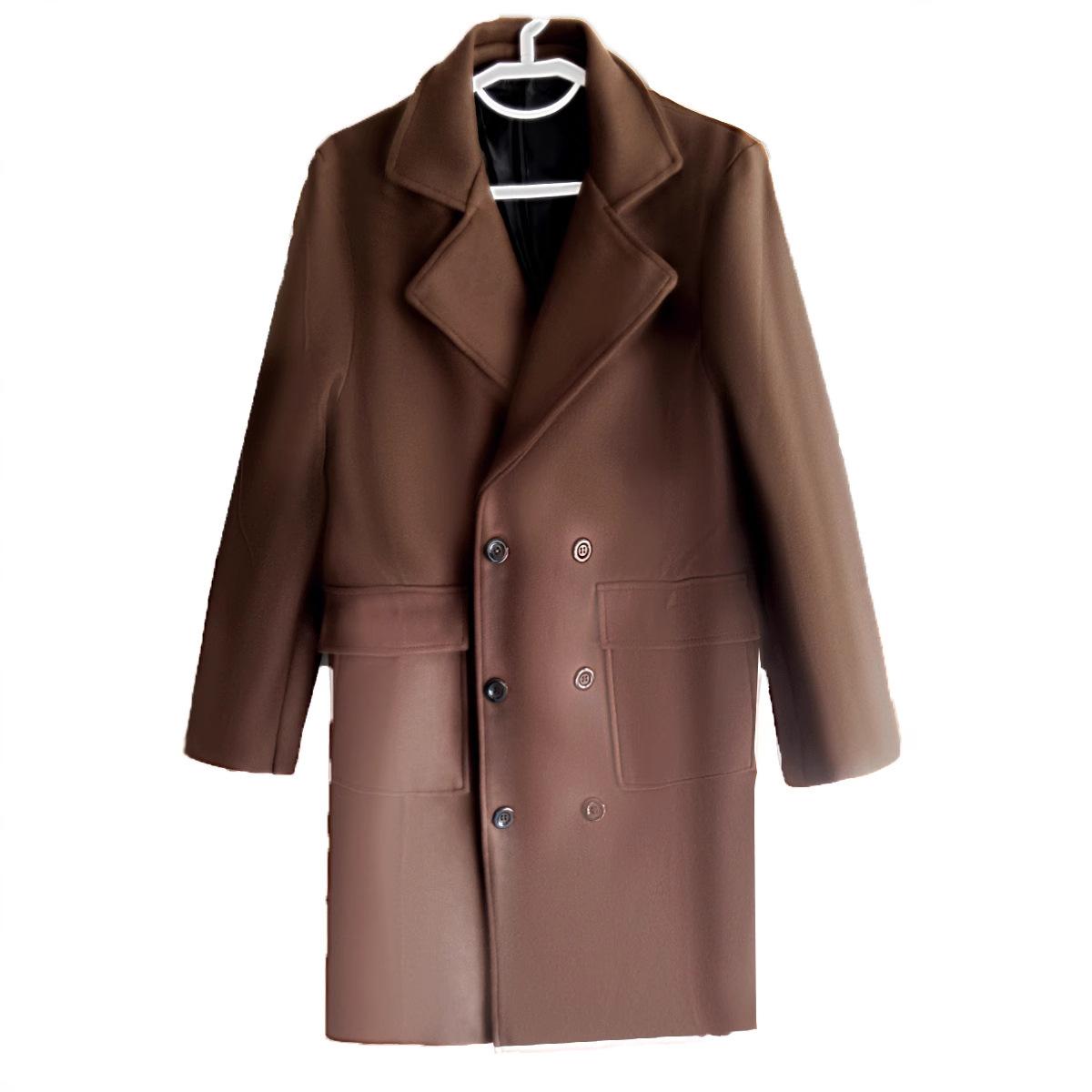 

Новое мужское двубортное однотонное повседневное длинное шерстяное пальто мужская куртка большого размера 5XL темно-коричневого