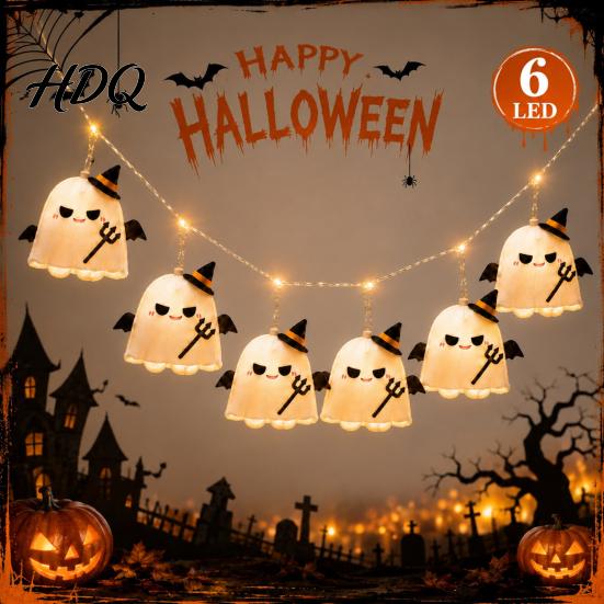 Dekorative Stoffgeister für Zuhause Halloween Geister Lichterkette Hexenhut Teufel LED Hängend Moderner Horror Stil Beleuchtung Deko Party Gruselig