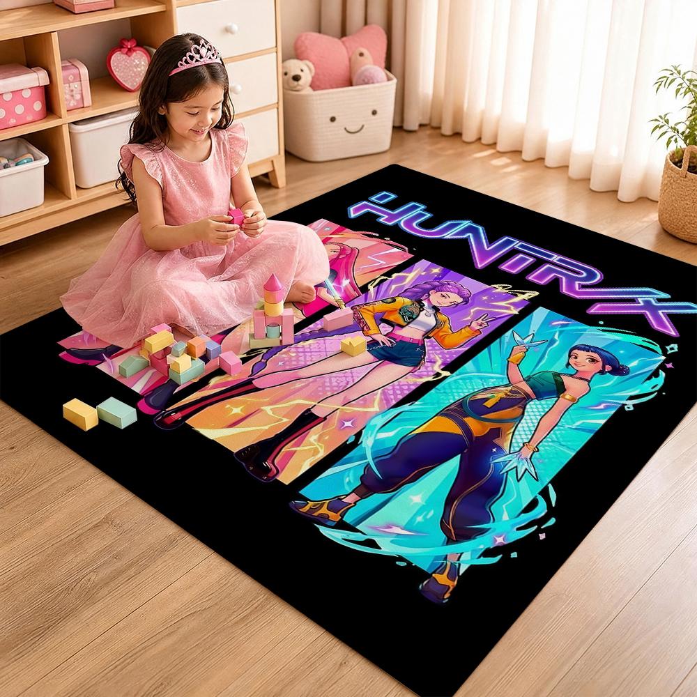Kpop Demon Hunters Neon Stage Indoor Rug Nonslip Thick Carpet For Entryway Home Party Decor Valentine'S Day Gift