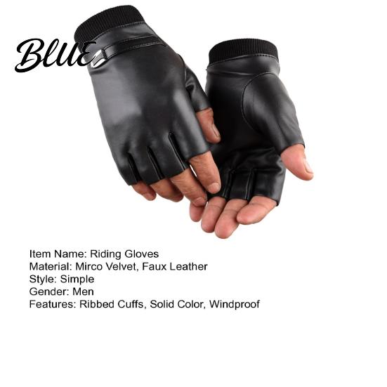 Micro Velvet Lining Finger Faux Men Autumn 1 Pair Riding Gloves Winter Half Black Leather
