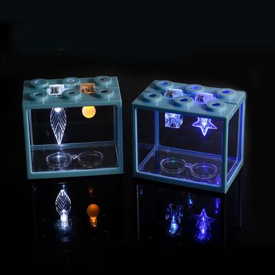 Aquarium Mini-Fischbecken Reptilien Haustier LED-Lichtbox Stapelbarer Aquarium-Zylinder Landschaft Algen für Heim-Büro-Dekoration