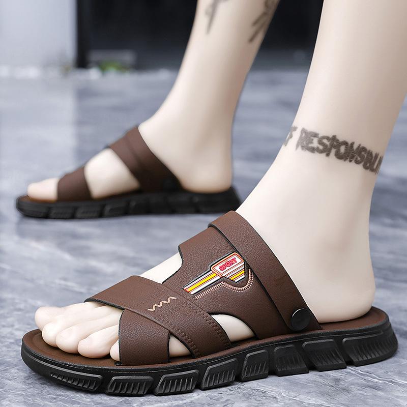 2025 Summer Home Two Wear Slippers Beach Shoes Outdoor Flip-flops Imitation Leather Sandals