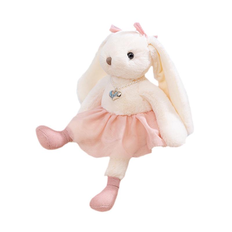 Girls Heart Pink Skirt Long-eared Rabbit Doll Plush Toy Small White Rabbit Doll Children Accompany Soothing Doll