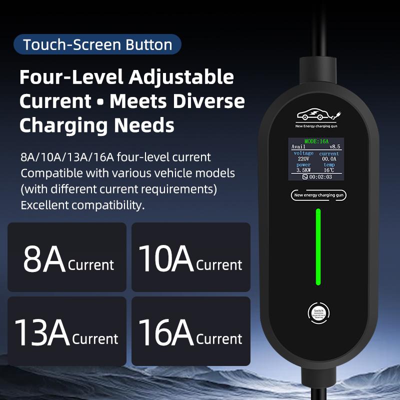 A New Type of Electric Vehicle Charging Gun, Ev European Standard, Convenient On-Board Charging, Suitable for Home Use, with Adjustable Four-Level