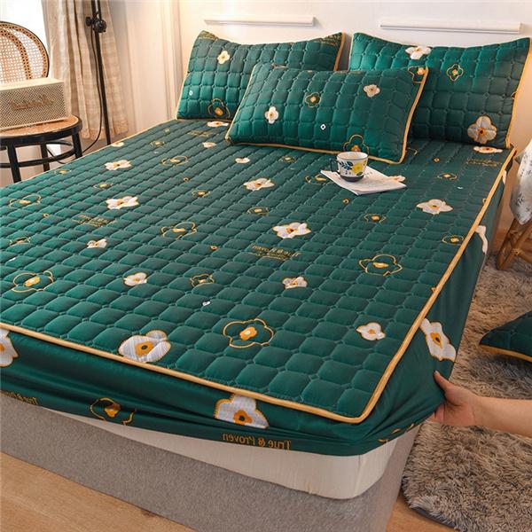 

Модный наматрасник с принтом, утолщенный стеганый наматрасник, 300TC, 100% хлопок, с альтернативным наполнителем, карман глубиной 25 см, 12 цветов Mattress Cover 100x200cm зелёный