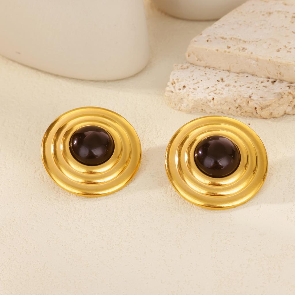 Vintage Round Stone Star Star Earrings For Women Gold Color Stainless Steel Earrings Luxury Jewelry National Tribe Gift