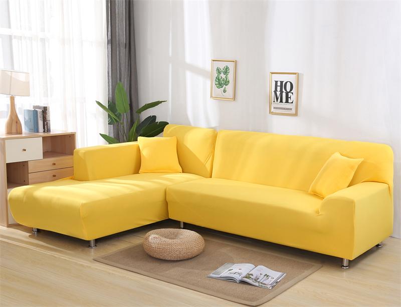 Elastic Solid Color White Sofa Covers for Living Room Corner Couch Cover L Shaped Chaise Longue Chair Slipcovers 1/2/3/4 Seater