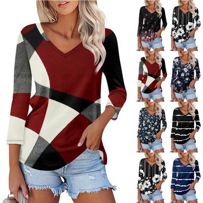 Μπλούζα Για Γυναικεία Μόδα Casual V Λαιμόκοψη 3/4 Μανίκι Φαρδιά Μπλουζάκι Με Μοτίβο Γυναικείο Τοπ