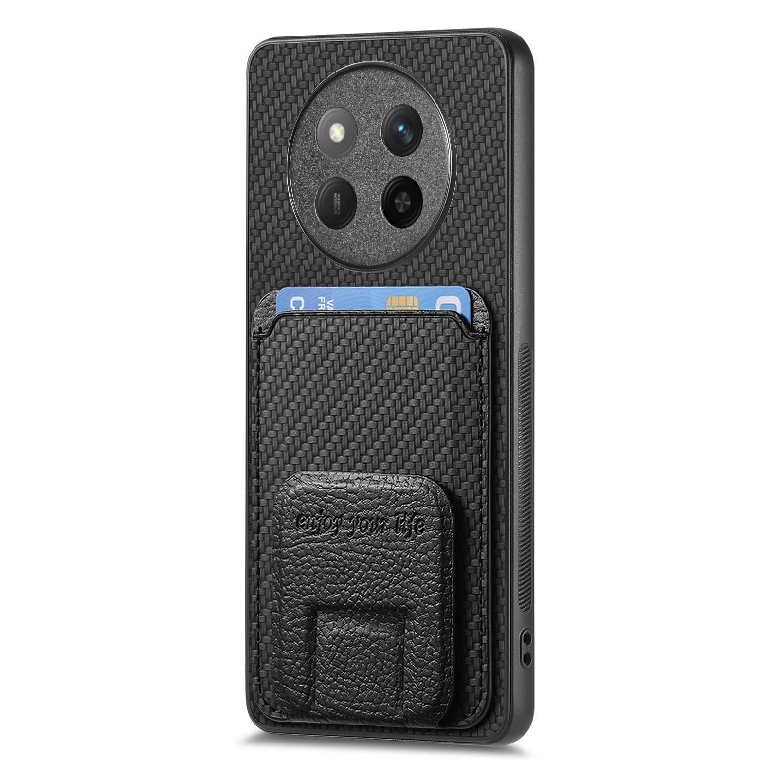 

For Honor X60 Pro 5G Case Card Holder Carbon Fiber Texture Leather Coated TPU Phone Cover Blue