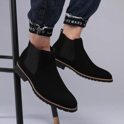 Suede Chelsea Boots Men Dress Ankle Knight Boots Man Black Half Shoe Slip On Simple Business Shoe Formal Leather Botas De Hombre