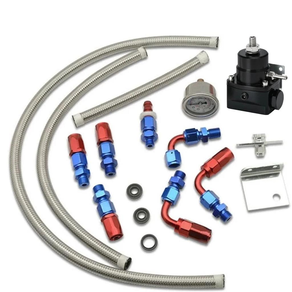 Universal Adjustable Fuel Pressure Regulator Guage Kit Oil Line 100PSI Guage Fpr AN6 Oil Hose Fitting EFI Engine Parts