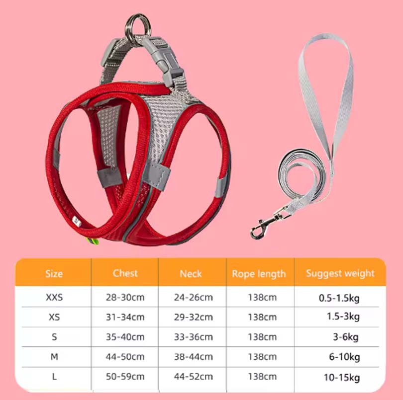 Cat vest chest with reflective breathable leash for small and medium-sized dogs walking leash pet products.