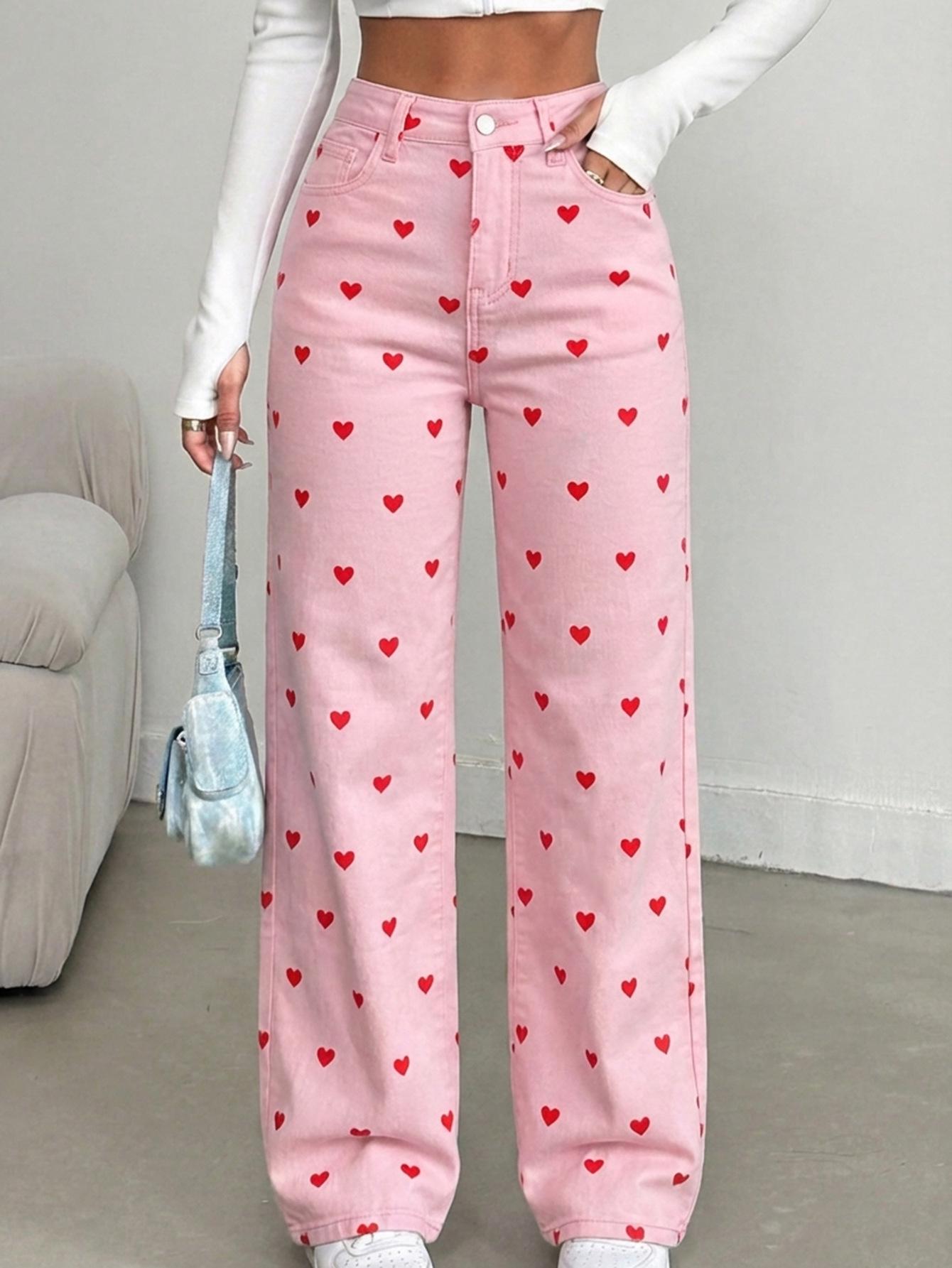 

Women s Heart-Shaped Pink High-Stretch Jeans: Narrow & Wide Leg Options L