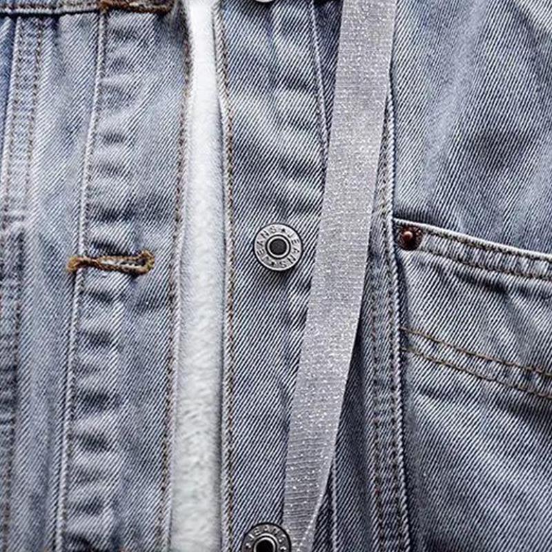 Hooded Denim Jacket Women's Loose Casual Cotton Clothes Plush Insulation Warm Detachable Top Autumn and Winter