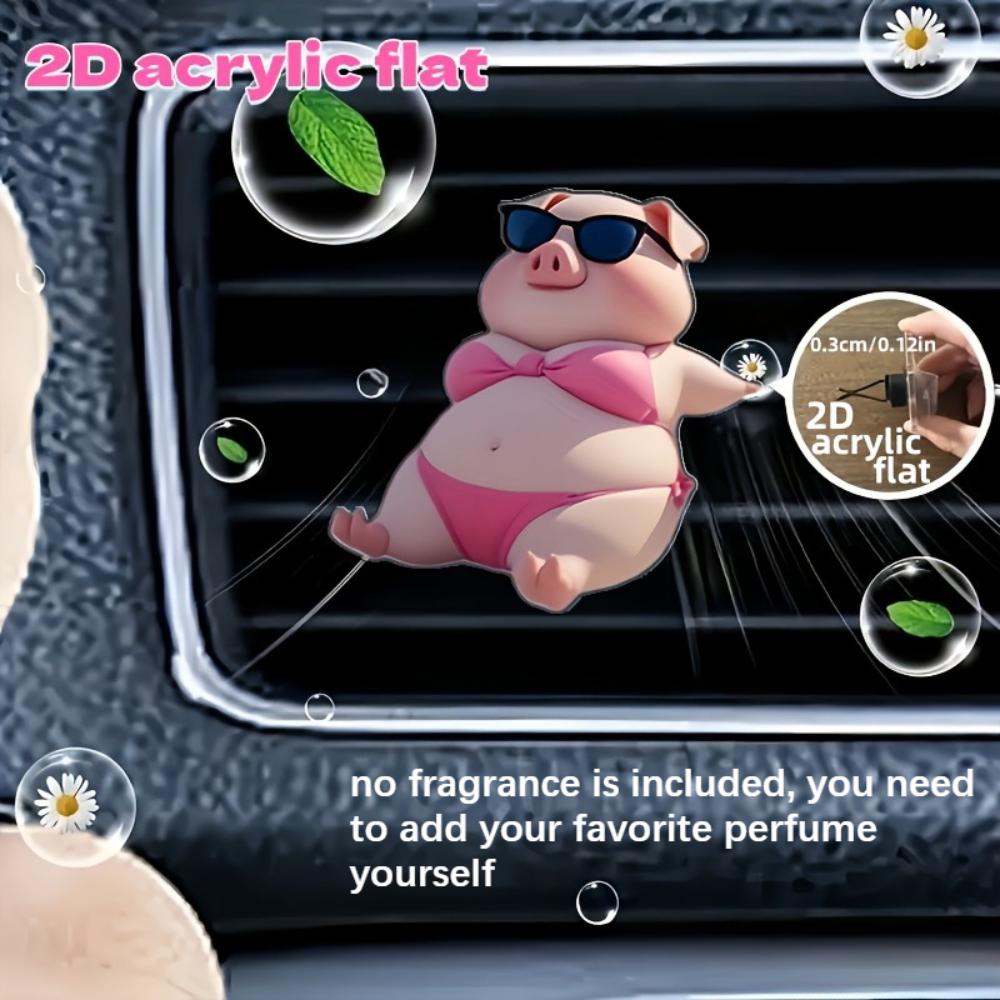 2D Flat Pig Car Vent Clip Decorative Diffuser (fragrance Not Included), Car Interior Decoration, Aromatherapy Clip, Ideal for Holiday Gifts