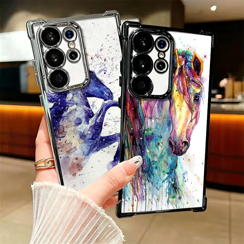 Oil Painting Horse Soft Phone Case For Samsung Galaxy S26 Ultra S25 Edge S24 FE S23 Plus S22 S21 + S20 Plating Anti-Fall Fundas