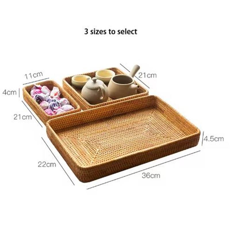 Rattan Serving Tray, Rectangle Basket Wicker Storage and Organizing Baskets, Natural Decorative Woven Tray for Home Decor