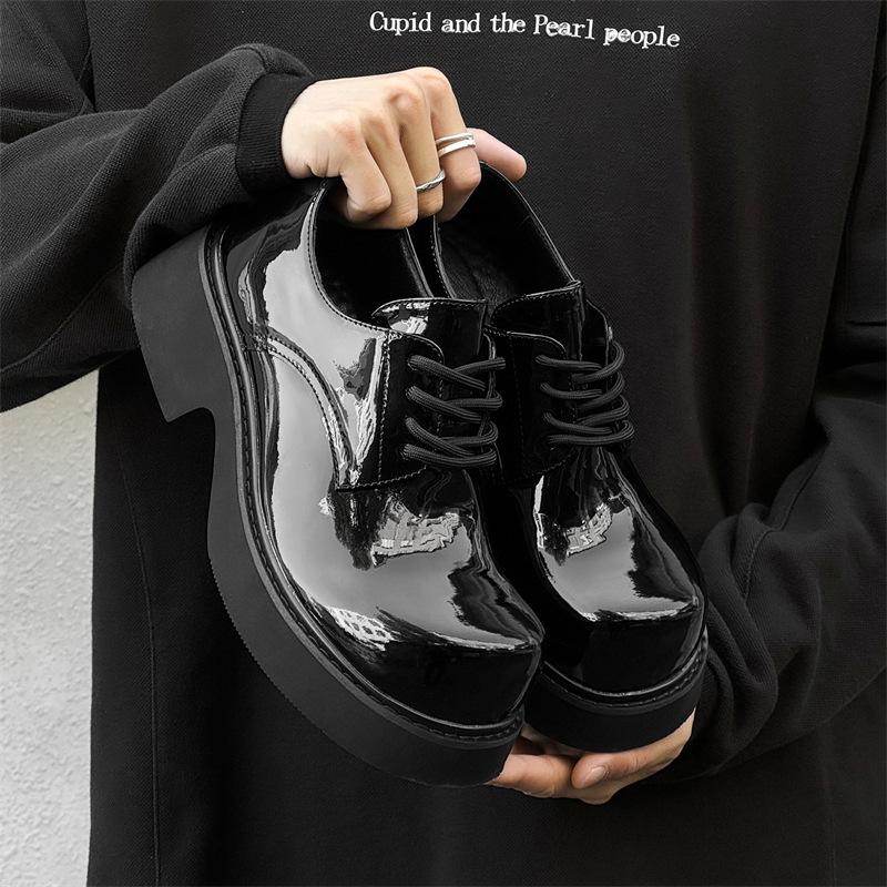 

Men s round head thick sole heightening leather shoes 2024 new versatile casual big head Martin shoes 5778 patent leather-H 46