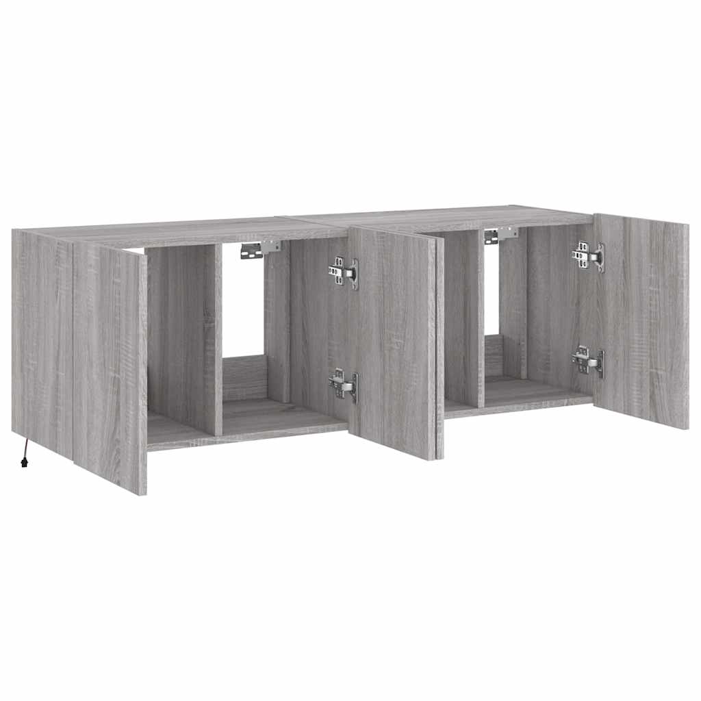 Wall Mounted TV Cabinets with LED Lights 2 pcs Grey Sonoma 60 x 35 x 41 cm