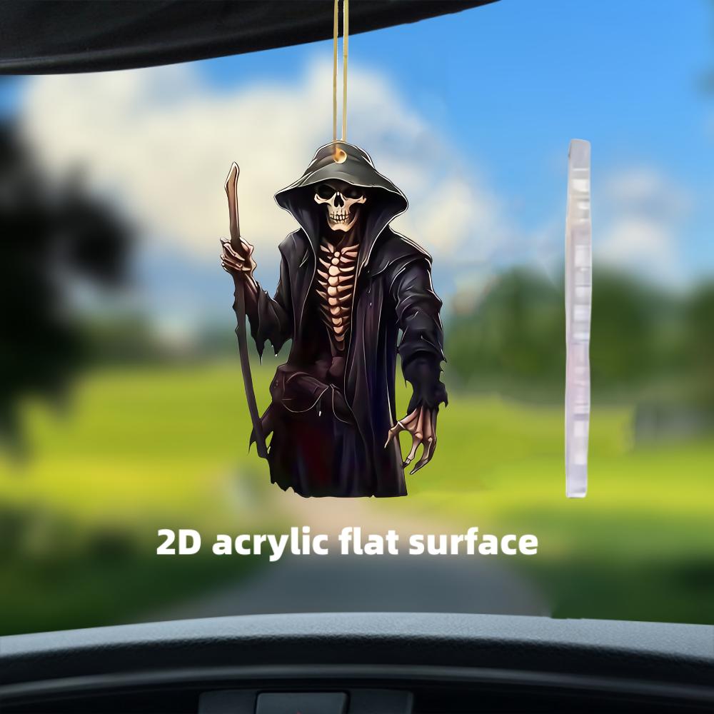 2D Flat Crystal Car Pendant, Decoration for Rearview Mirrors, Backpack or Keychain, Suitable for Halloween and Reaper Decorations