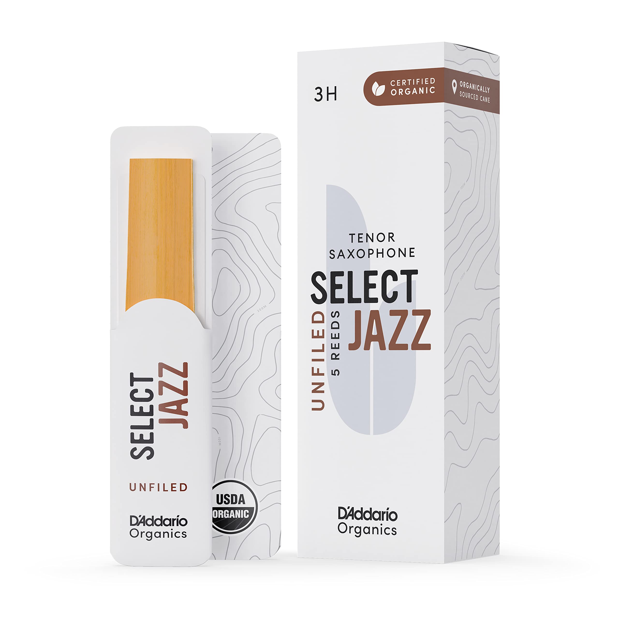 

D Addario WoodWinds Трость D Addario для тенор-саксофона, сертифицированная по органическому составу USDA SELECT JAZZ UNFILED ORRS05TSX3H [Твердость: 3H] Упаковка из 5 шт.