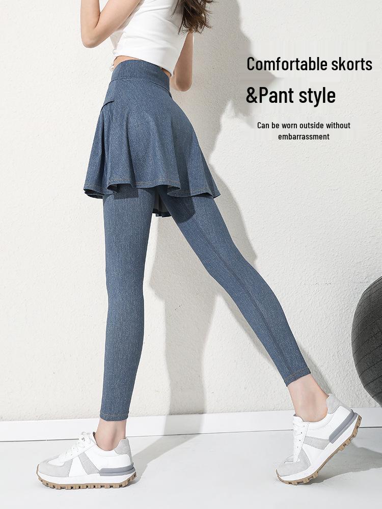 High Waist Two-Piece Yoga Pants - Spring/Summer Tummy Control, Pocketed, Cropped Denim, Plus Size