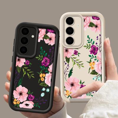 Samsung S25 Ultra S24 FE S23 Plus A56 A36 A16 A15 A55 A06 İçin Çiçek Desenli TPU Darbeye Dayanıklı Telefon Kılıfı Yumuşak Silikon Lens Korumalı Mat Tampon Kapak