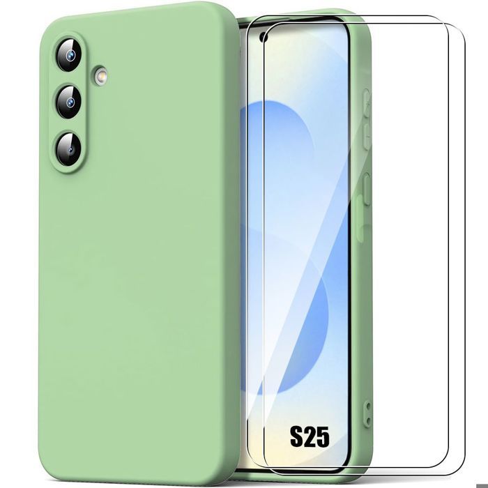 Coque pour Samsung Galaxy S25, Protection Souple Doux Vert + 2 Verres Trempés - BOOLING®