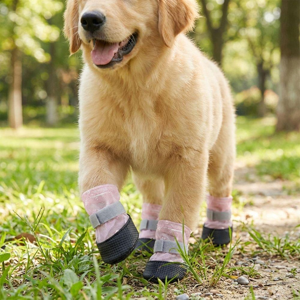 4Pcs Breathable Dog Mesh Shoes Wear Resistant Puppy Net Boots Anti-Slip Dog Boots Hot Pavement