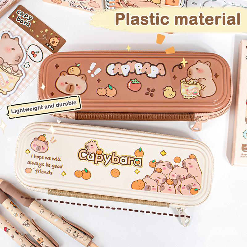 Cute Large Capacity Capybara Pen Bag Waterproof Single Layer Stationery Storage Bag Zipper Funny Pen Pouch Children