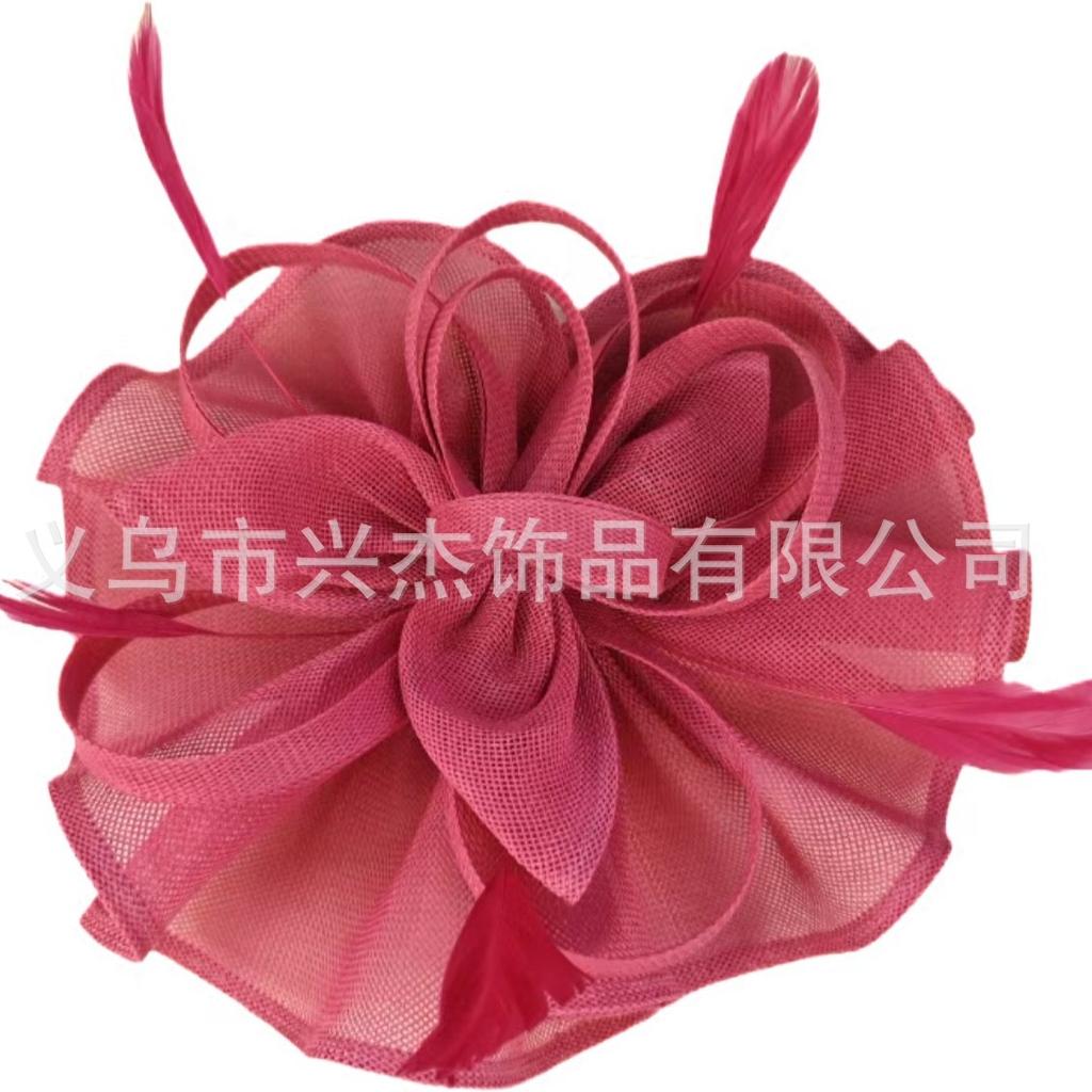 Actuación artística Tocado de malla nupcial Flor de plumas para el pelo Accesorio para el cabello Sombrero de copa de hilo Eugen Diadema Pasador modelado