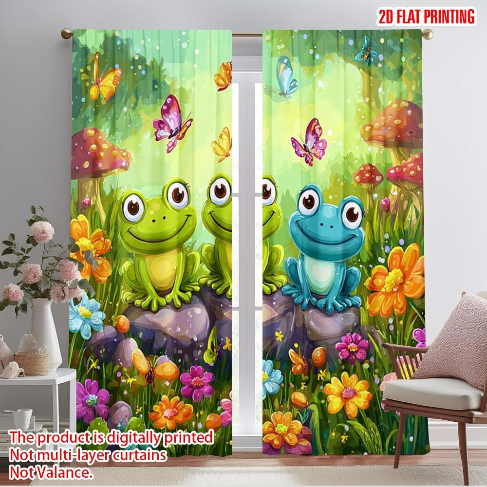 

2pcs,2D plane printing Light Filtering Curtains Vibrant Frog & Butterfly Durable 100% Polyester Fabric (without rod) Festive 52.50×116.00 CM 2pcs