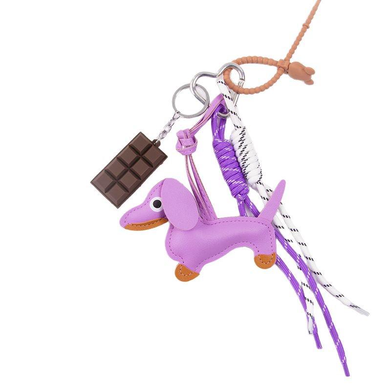 Colgante de Cuerda Tejida Dachshund y Amuleto de Cuero para Teléfono/Bolso