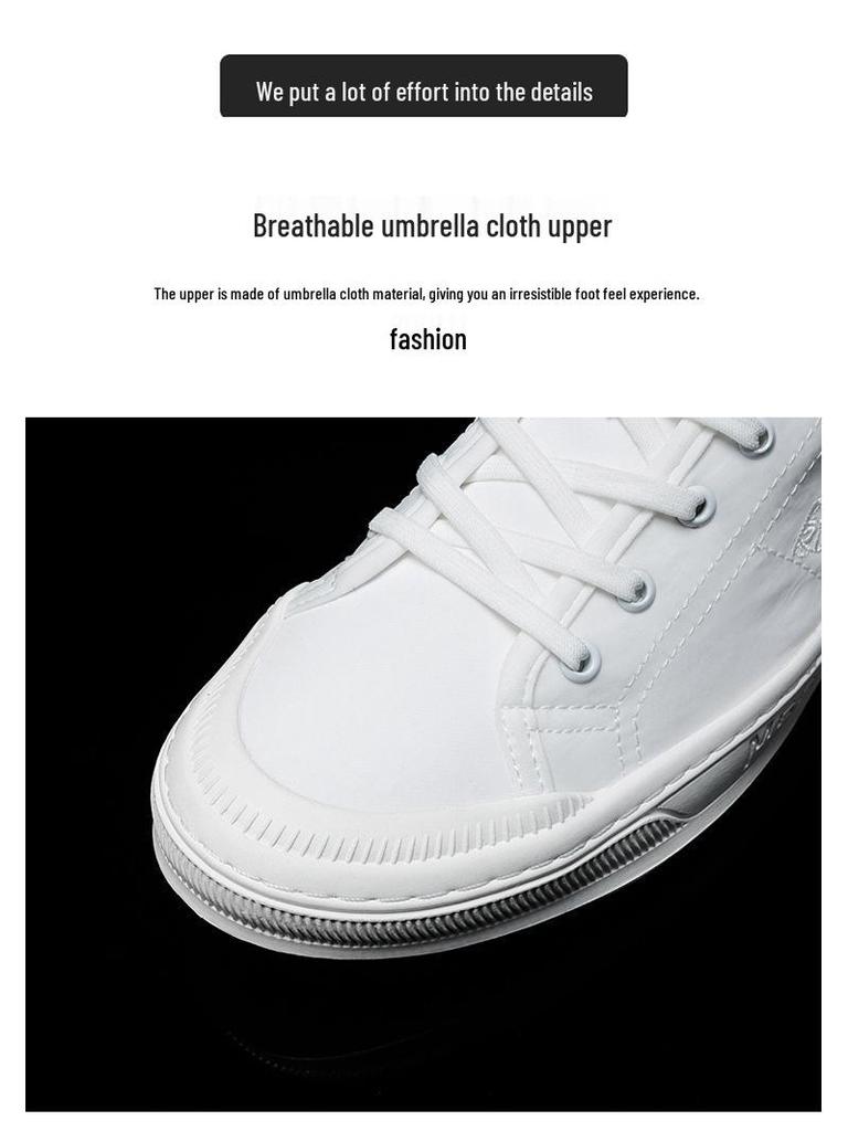Four Seasons Men's White Canvas Shoes: Korean Style, Casual, Breathable, Lace-up, Low-top Fashion Sneakers.