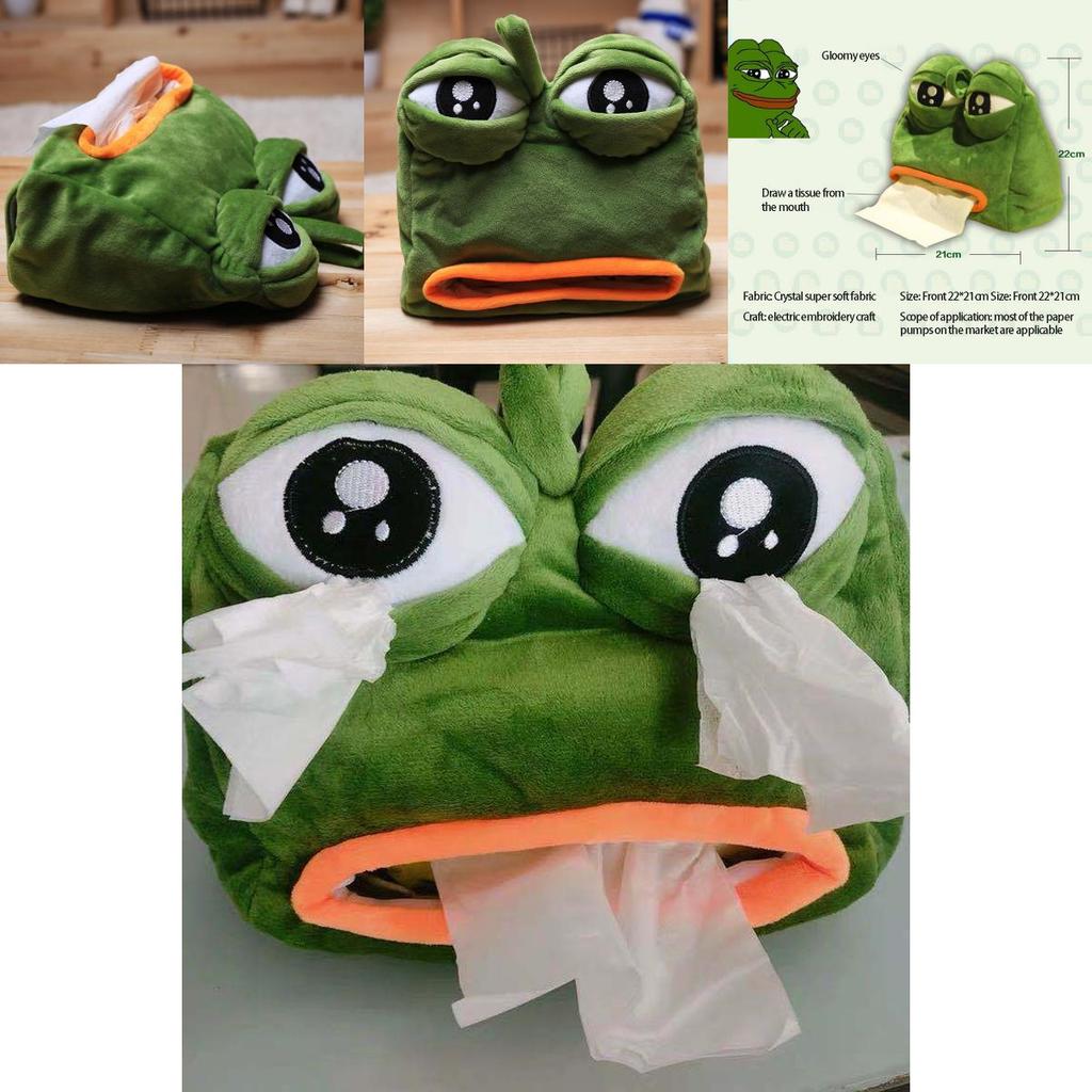 Pepe Sad Frog Plush Tissue Storage Box For Home And Office Use Soft Touch And Novel Design