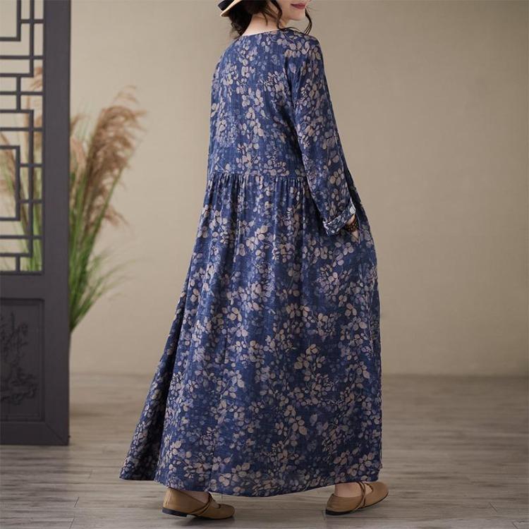 Floral Printing Vintage Maxi Dress for Women Plus Size Spring Summer Long Loose Style Lady Dress