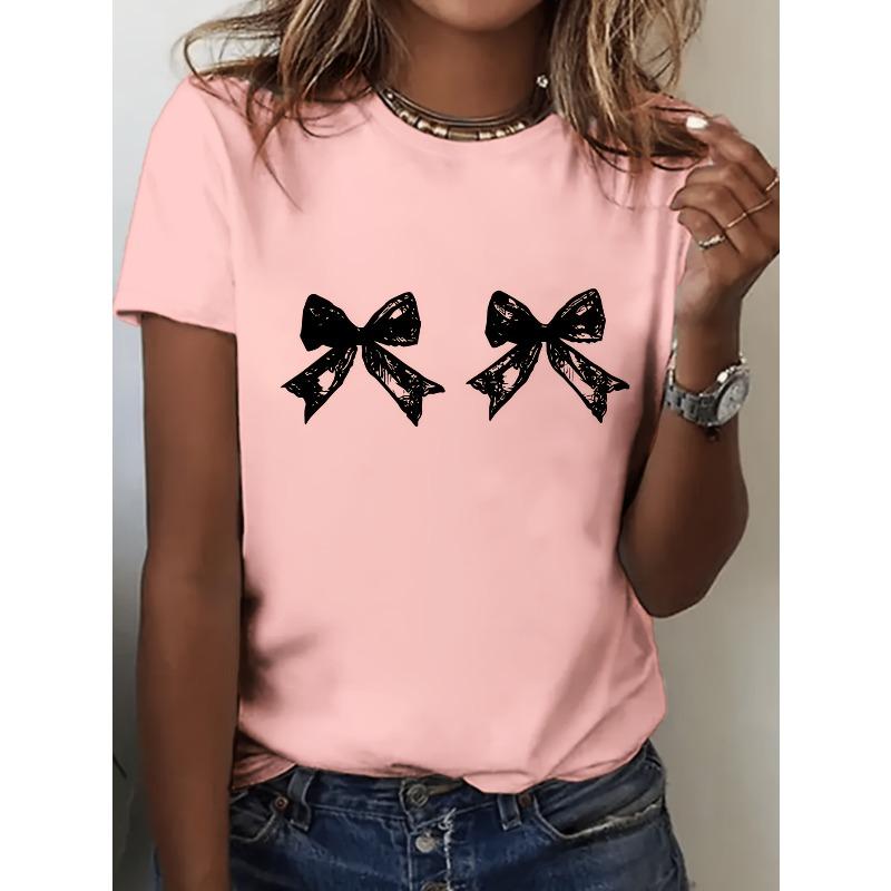 Letter Print T-shirt, Short Sleeve Crew Neck Casual Top for Summer & Spring, Women's Clothing