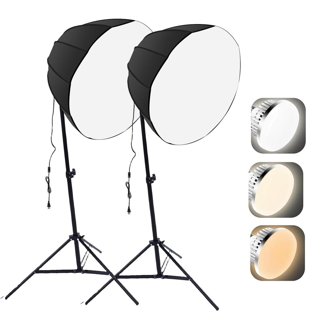 2 Sets Photography Lights Kit with 85W Energy Saving Bulb and Remote Control for Live Streaming Portrait US Plug