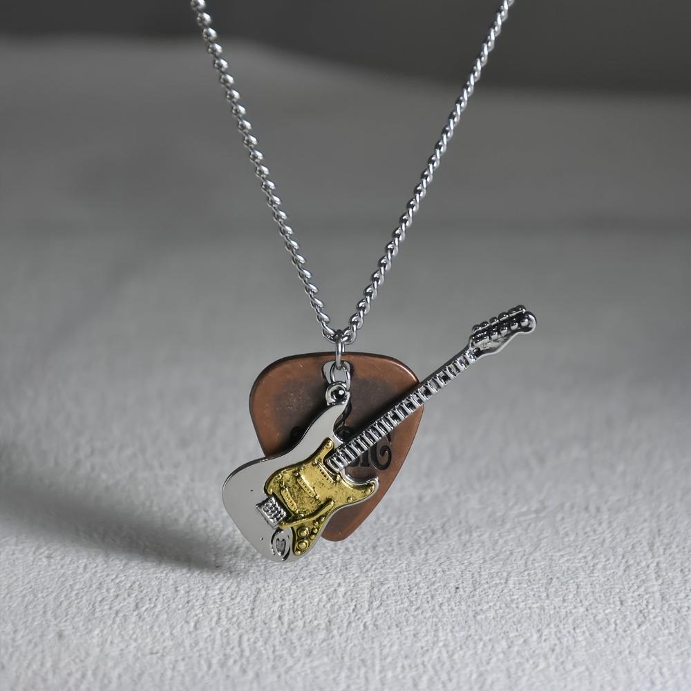 Vintage Punk Rock Pendant Chain Choker Music Guitar Necklace Trendy Guitar Pick Necklace Hip Hop