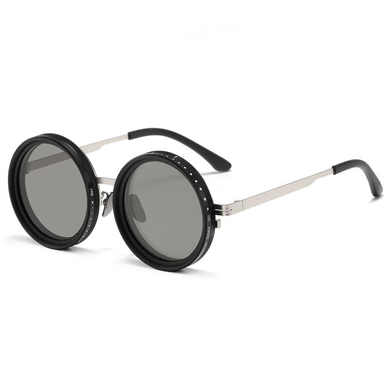 ND9 Adjustable Sunglasses Men and Women Rotating Light-reducing Sunglasses Personalized Fashion Round Frame Polarized Sunglasses