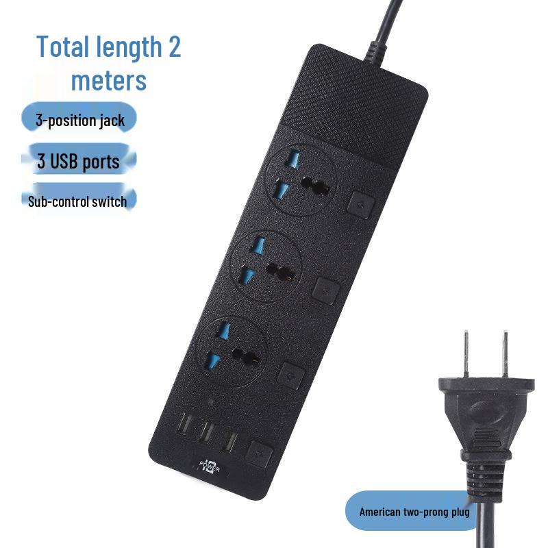 Multinational Power Strip: UK, EU, US Sockets with USB Converter & HK Plug Extension Cord