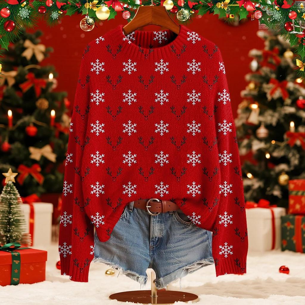 Women's Fashion Christmas Print Stylish Elegant Long Sleeve Top