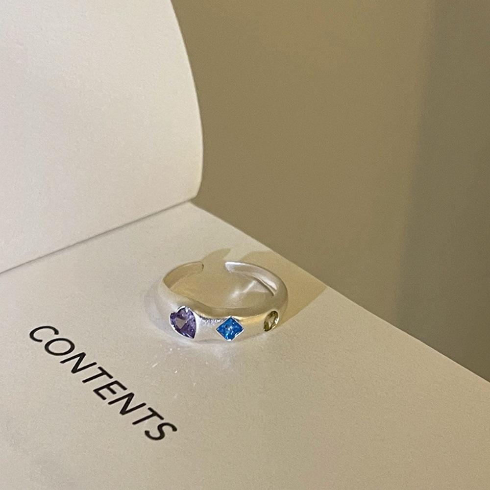 Love Color Zircon Ring Dopamine Niche Design Opening Adjustable Index Finger Ring Fashion Personality Ring Adjustable opening