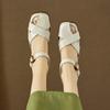 Krazing Pot Cow Skin Hollow Decoration Thick Heels Peep Toe Party Summer Size 41 Gladiator Superstar Women Sandals