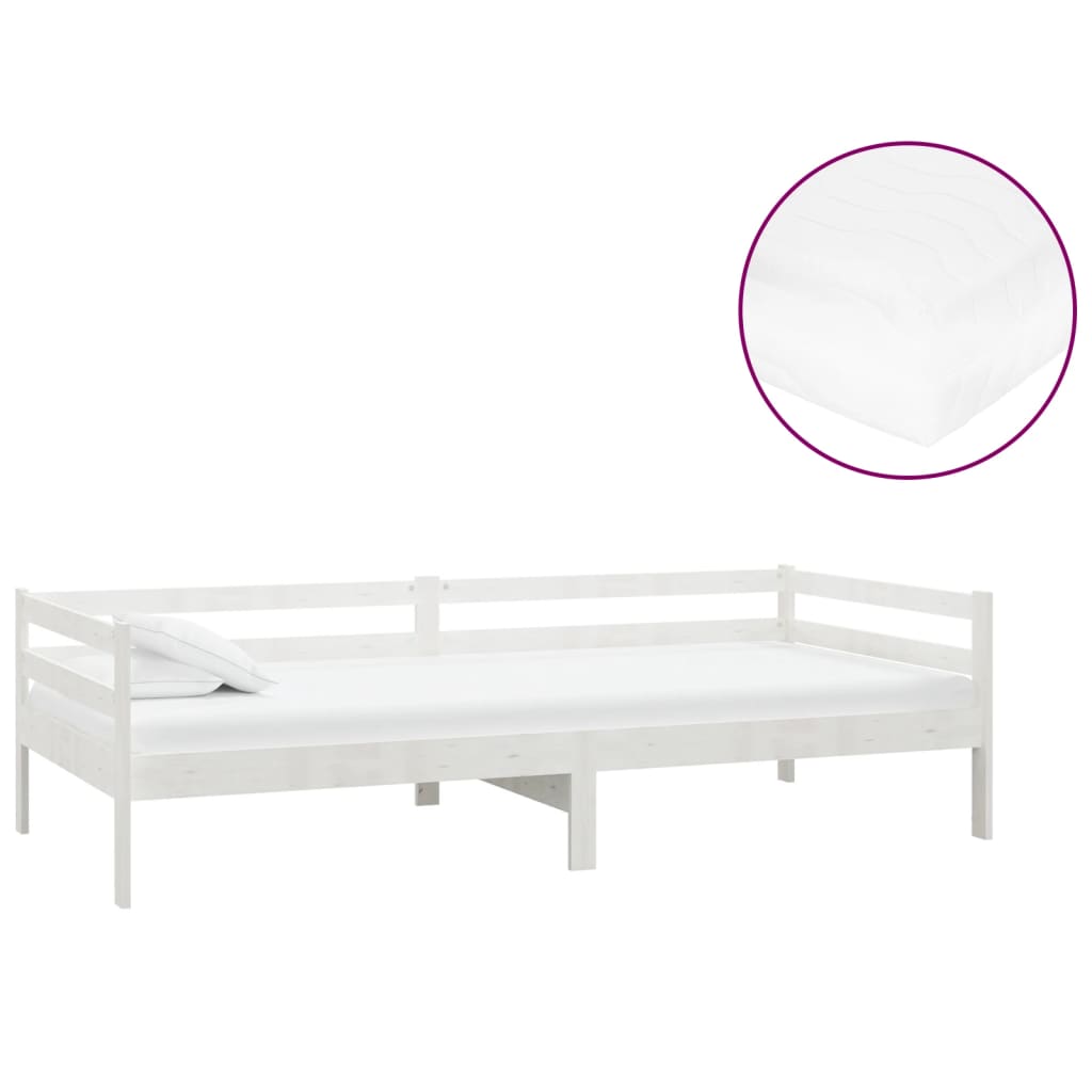 Vidaxl Daybed with Mattress, 90X200 Cm, White, Pine Wood