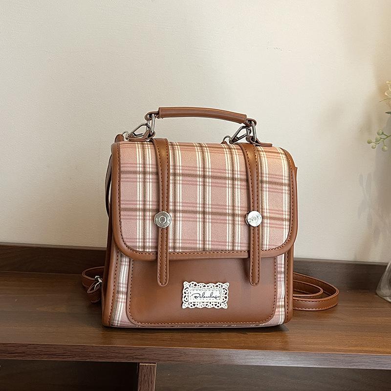 

Plaid backpack women s new fashionable versatile go out shopping hand carry backpack student schoolbag рожевий