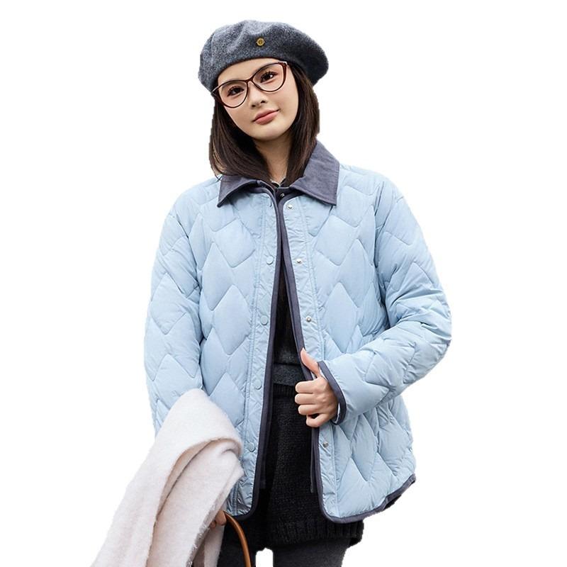 New short down cotton-padded clothes women's contrasting colors lapel diamond light and loose cotton-padded jacket