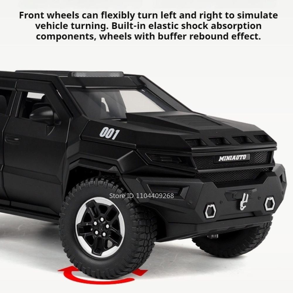 1:24 Scale Rezvani Vengeance RAM MAMMOTH Alloy Car Model Toy Pull Back Music Light Cross-Country Vehicles Home Decoration