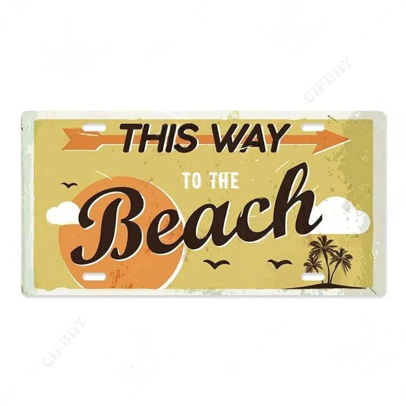 Beach Souvenir License Plate, Seaside Metal Sign 15x30cm