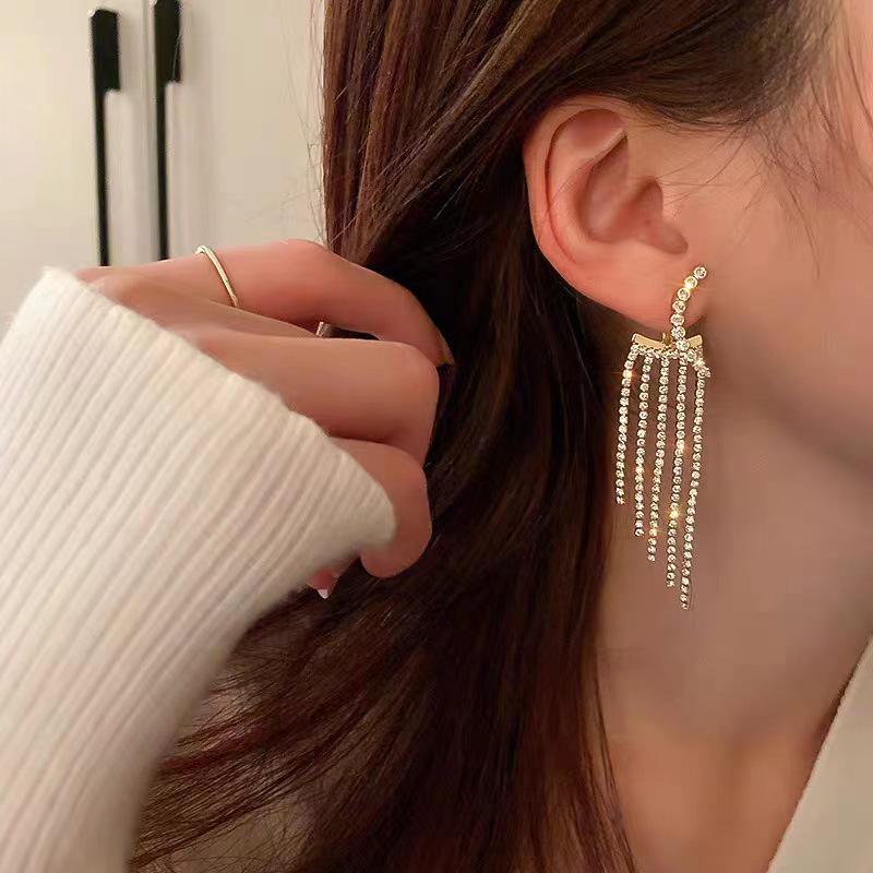 High-End 925 Silver Needle Rhinestone Tassel Earrings for Women - Unique Gold & Silver Design